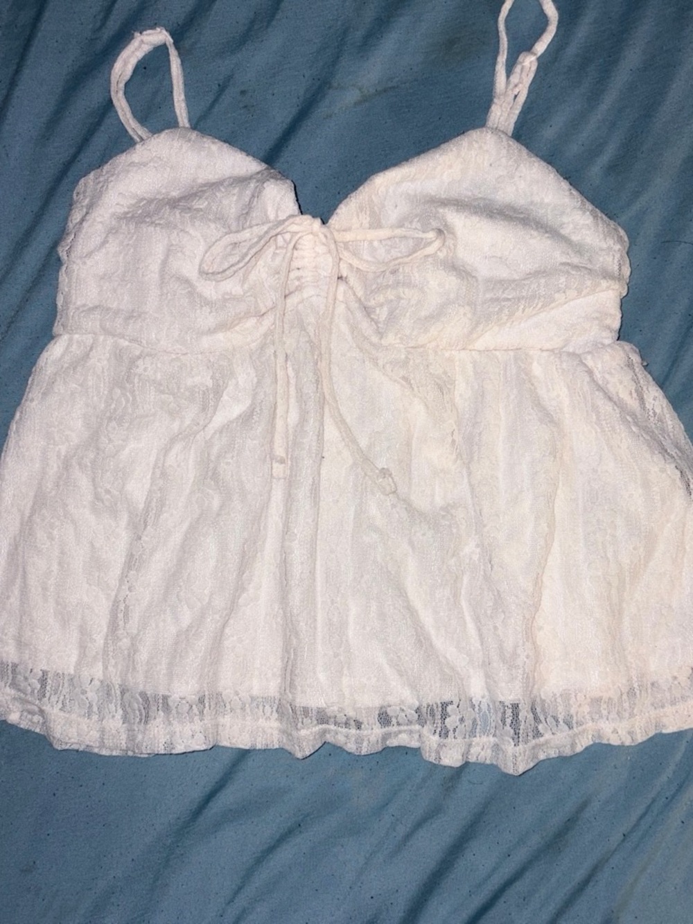 White Lace Spaghetti Strap Peplum Top